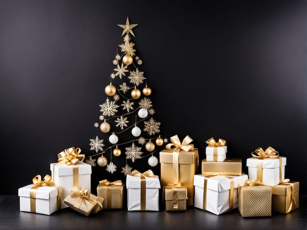 un albero di Natale con decorazioni d'oro e un albero da Natale con stelle d'oro