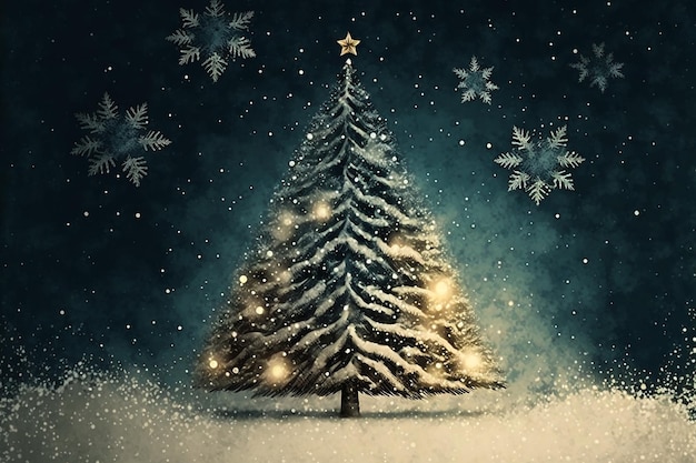 Un albero di Natale con fiocchi di neve sopra