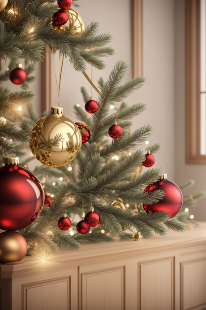 Un albero di Natale con palline rosse e ornamenti d'oro
