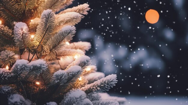 Un albero di natale con un albero di natale bianco nella neve