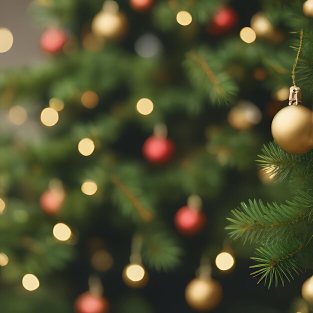 un albero di Natale con un ornamento d'oro e un pino verde con uno sfondo bianco