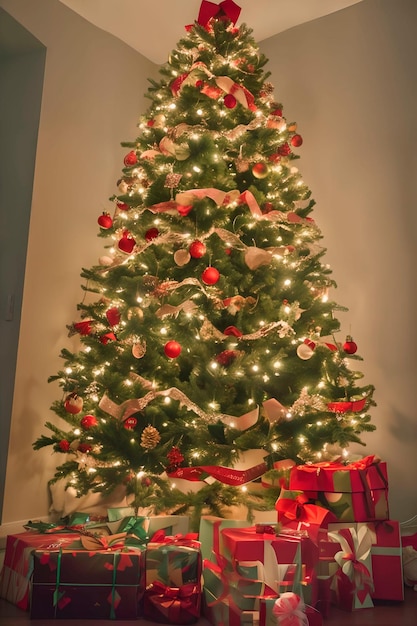 Un albero di Natale con un regalo sotto