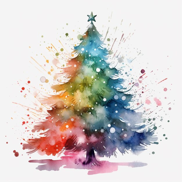 Un albero di Natale dai colori vivaci con una stella in cima generativo ai