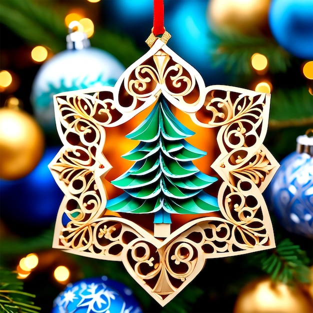 Un albero di Natale decorato con ornamenti di carta fatti a mano