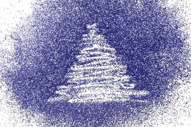 Un albero di Natale disegnato con le dita su sfondo di coriandoli blu brillante. Molto Peri colore dell'anno