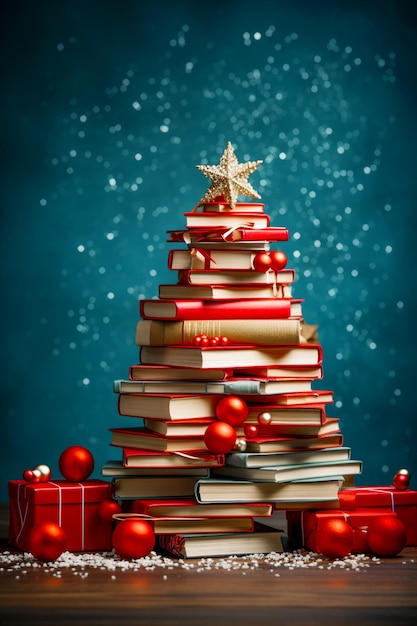 Un albero di Natale fatto di libri in stoffa colorata ricopre il Natale e il Capodanno