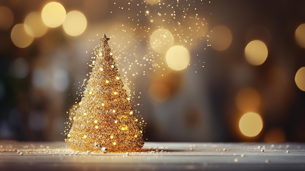 Un albero di Natale splendidamente decorato ornato da luci scintillanti circondate da un bokeh dorato
