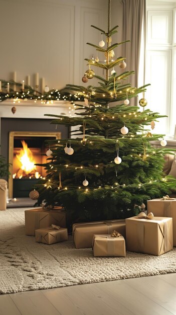 Un albero di Natale splendidamente decorato si trova in un soggiorno