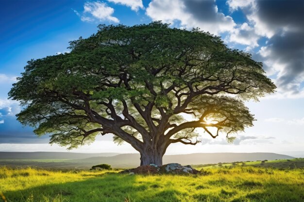 un albero in un campo erboso