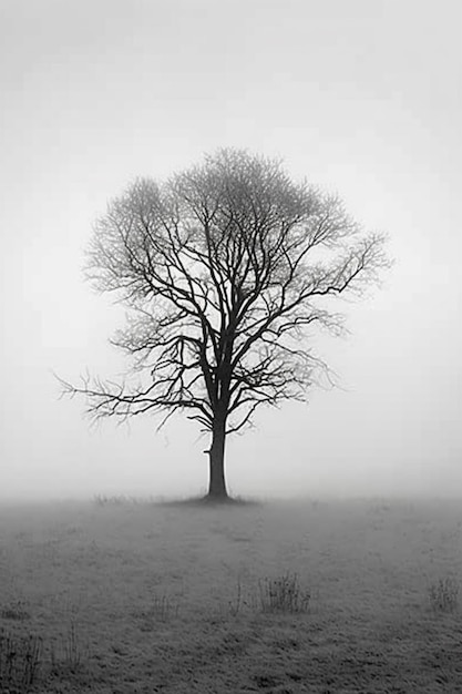 Un albero in un campo nebbioso con la parola albero sopra.