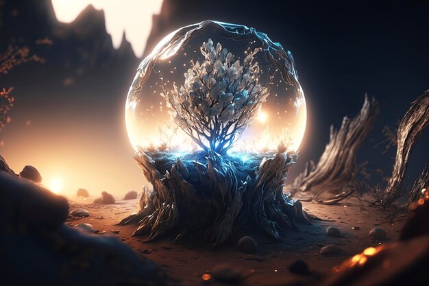 Un albero in una palla nel buio