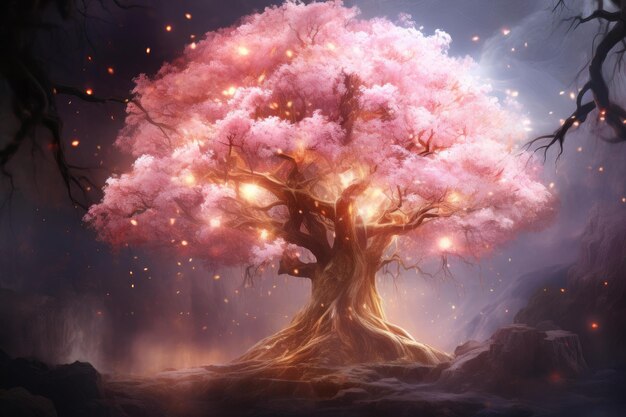 Un albero incantevole in fiore celeste