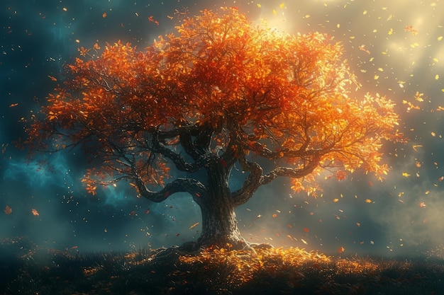 Un albero maestoso in mezzo a foglie abbondanti