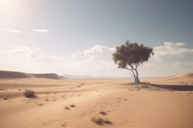 Un albero nel deserto con il sole che splende su di esso