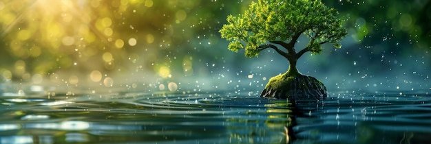 un albero nell'acqua con un albero sullo sfondo