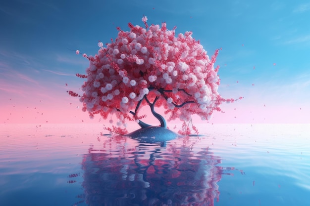 Un albero rosa con sopra un fiore rosa