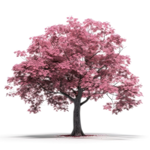 Un albero rosa con un grande tronco e un grande albero con un grande tronco.