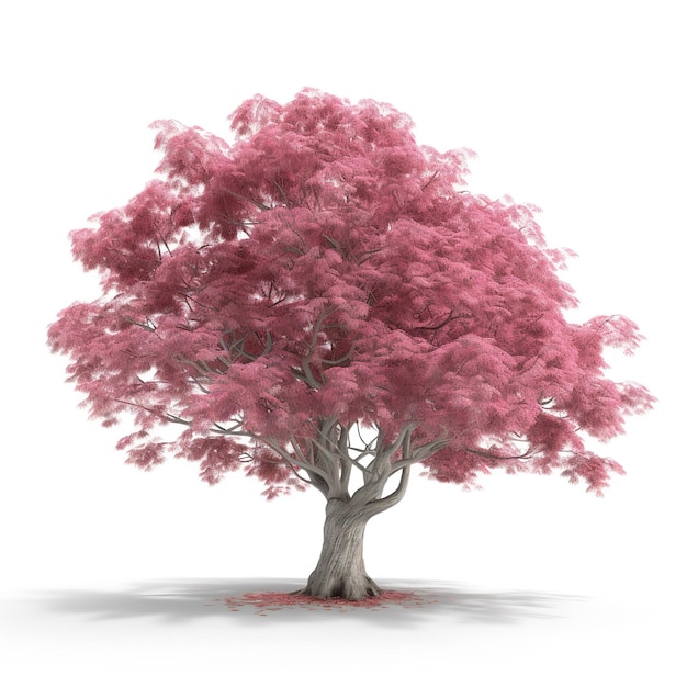 Un albero rosa con uno sfondo bianco e uno sfondo bianco.