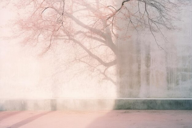 Un albero rosa sullo sfondo di un muro con un albero fiorito rosa.