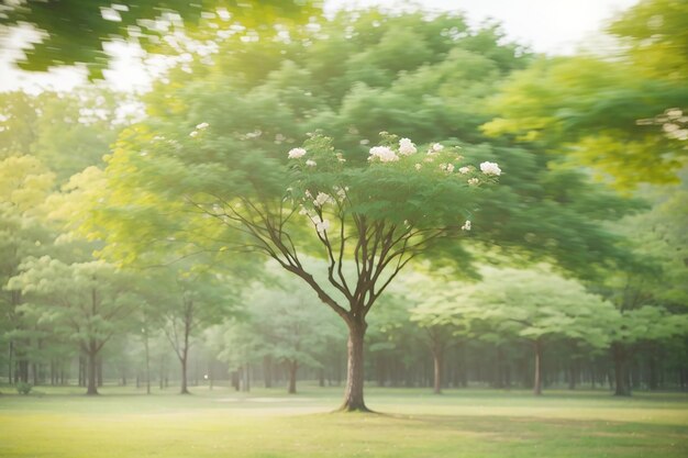 Un albero sfocato sullo sfondo di un parco naturale