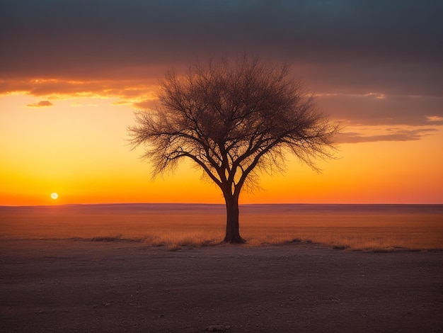 un albero solitario al tramonto