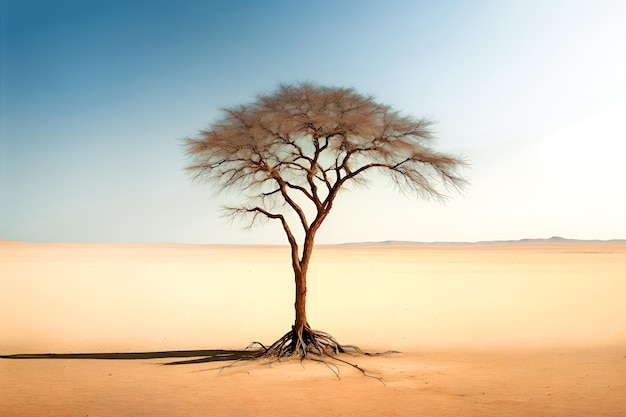 Un albero solitario e appassito in mezzo al deserto Siccità e scarsità d'acqua