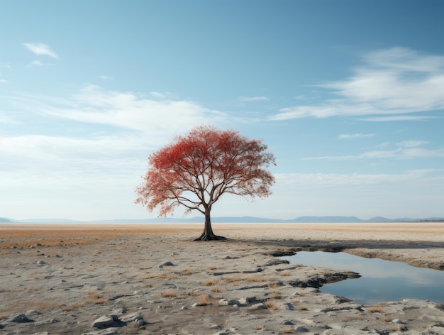 un albero solitario in mezzo a un campo arido