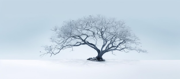 Un albero solitario in mezzo a un campo innevato