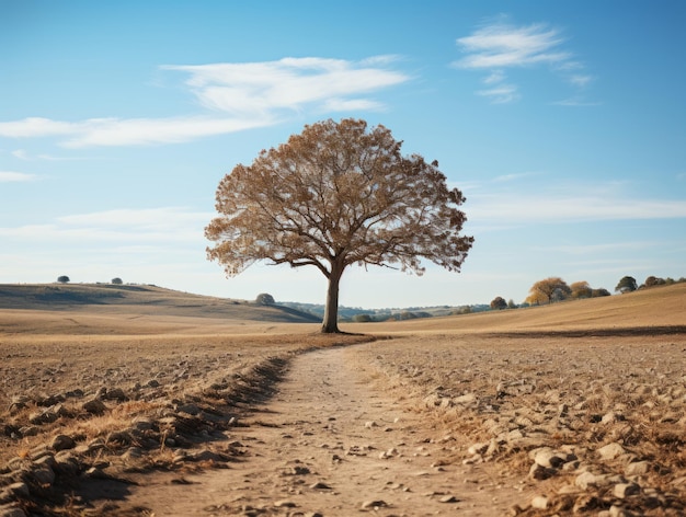 un albero solitario in mezzo a un campo vuoto