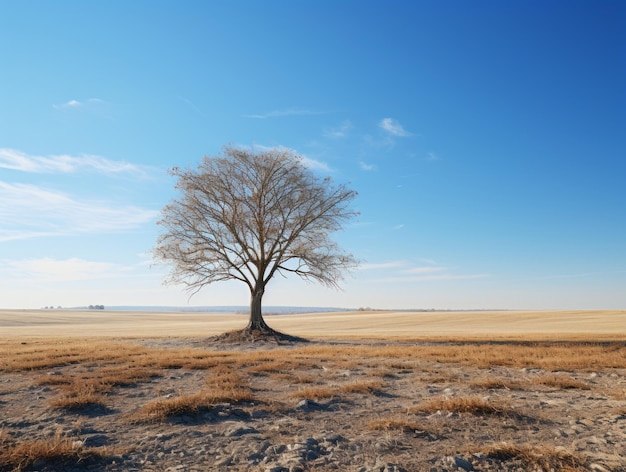 un albero solitario in mezzo a un campo vuoto