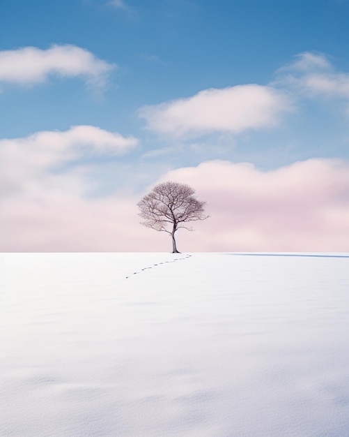 Un albero solitario in un campo di neve AI Generative