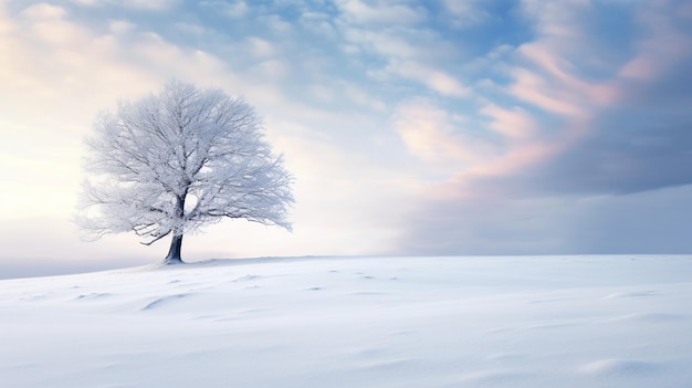 Un albero solitario in un campo di neve AI Generative