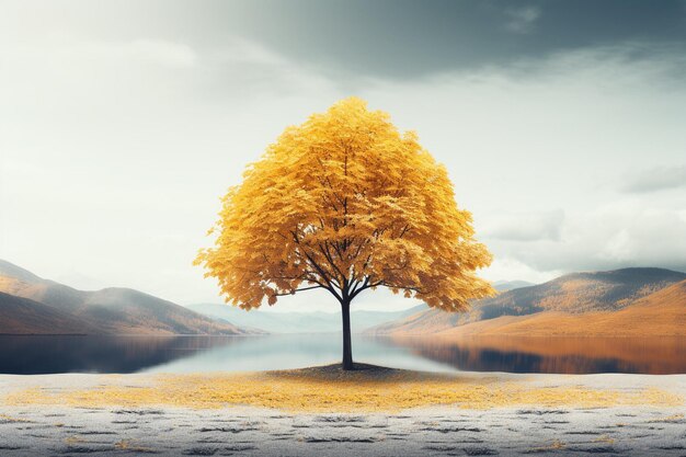 Un albero solitario in un mare di foglie dorate