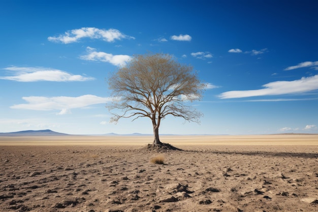un albero solitario nel mezzo di un paesaggio brullo