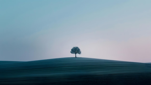 un albero solitario si trova da solo in un campo di erba