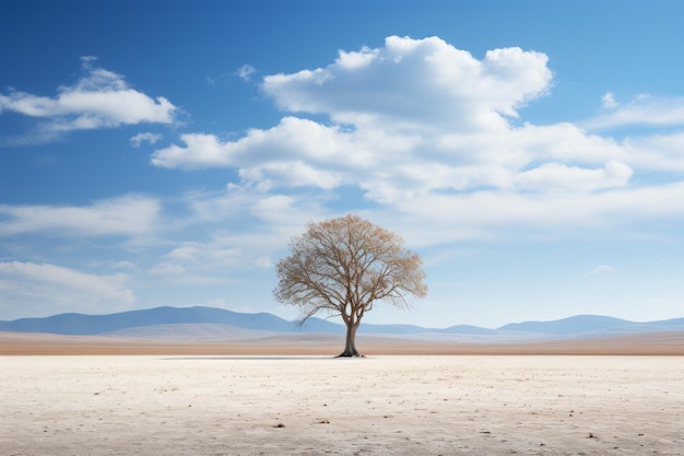 un albero solitario si trova nel mezzo di un deserto vuoto