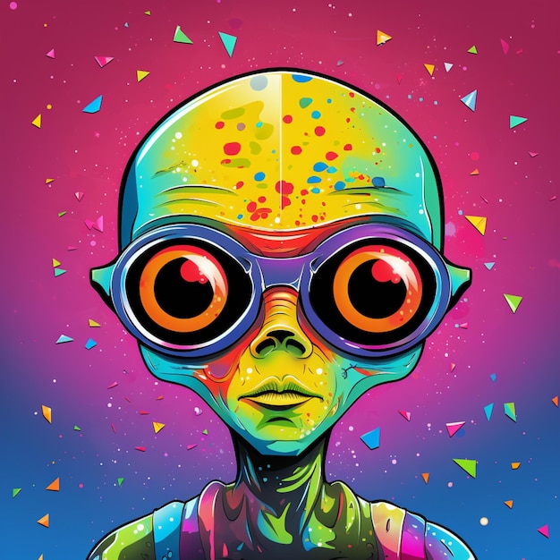un alieno con uno sfondo colorato