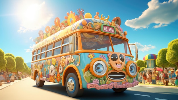 un allegro autobus scolastico decorato con motivi vibranti
