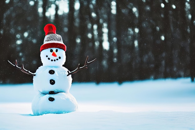 Un allegro pupazzo di neve ti augura gli auguri di buone feste in una scena di IA generativa