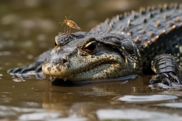 Un alligatore che riposa in un corpo d'acqua paludoso
