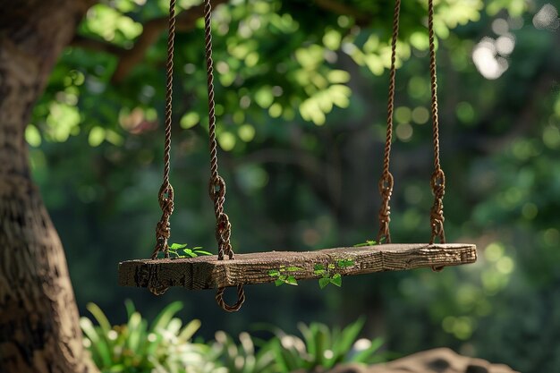 Un altalena di legno rustico appeso ad un albero