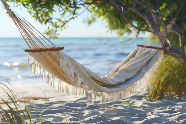 Un'amaca tranquilla sulla spiaggia che oscilla nella brezza