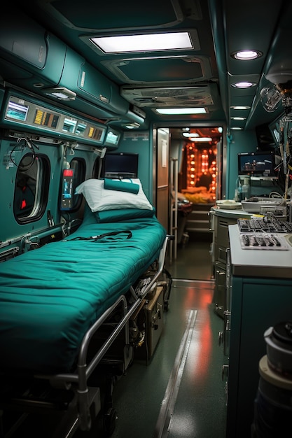 un'ambulanza per il personale DDS nello stile della fotografia di viaggio documentaristica Ray Collins imballata