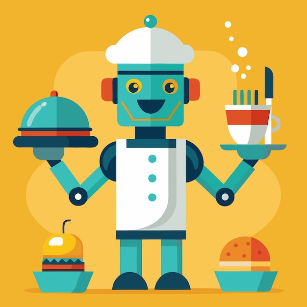 Un amichevole cameriere robot serve un delizioso pasto