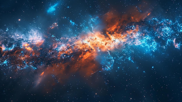 un ammasso stellare blu con uno sfondo blu di stelle e galassie sullo sfondoDigital space abstr