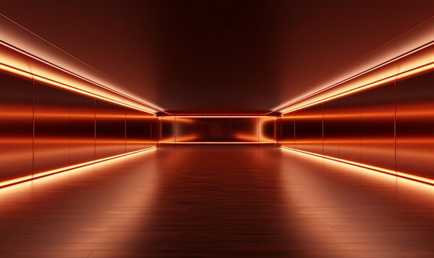 un ampio tunnel metallico con riflessi di luce arancione scintillante immagini creative di sfondo