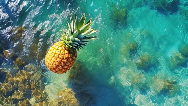 Un ananas che galleggia nell'acqua