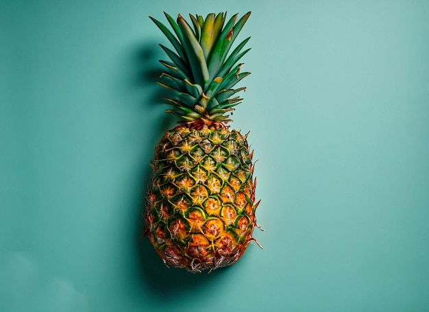 Un ananas con lo sfondo verde e una macchia bianca in cima.