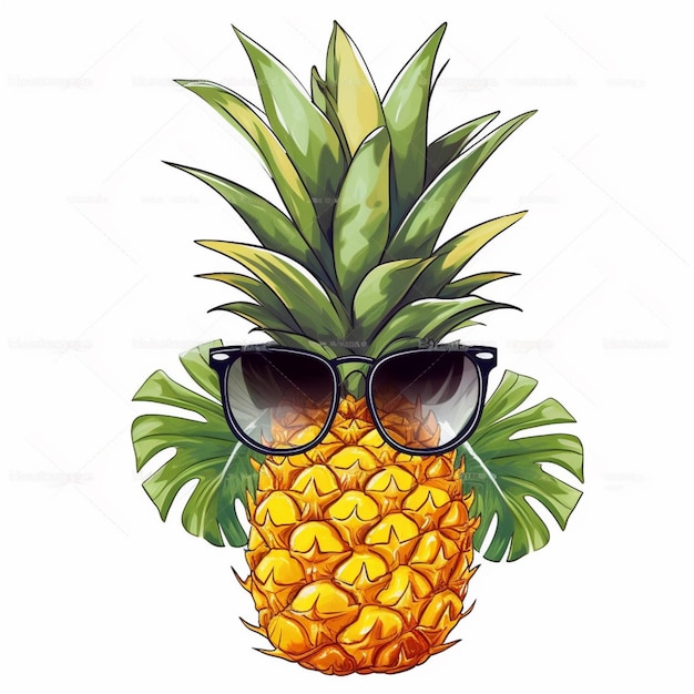 Un ananas con occhiali da sole e cappello