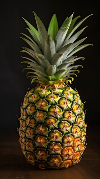 Un ananas con una grande corona bianca sulla testa